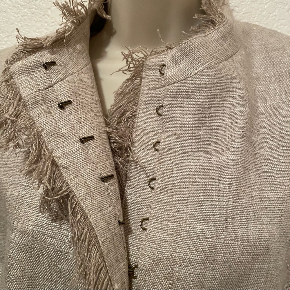 Boston Proper Women's Linen Blazer Raw Edge Size 10 Tan Office Classy - Picture 4 of 11